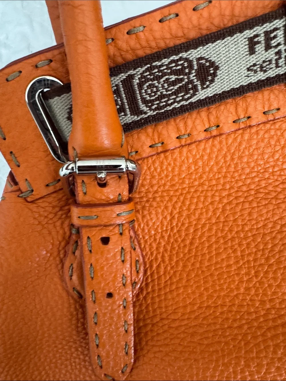 Fendi Orange Pebbled Leather Satchel